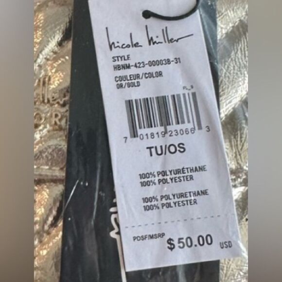 NWT Nicole Miller Gold Vegan Leather Quilted Small Handbag Crossbody Gold Chain - Picture 4 of 9